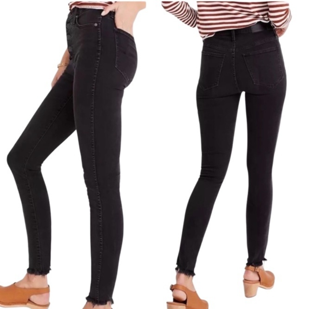 Madewell 10” High-Rise Faded Black Denim‎ Skinny Jeans Stretch, Raw Hem Sz 26P